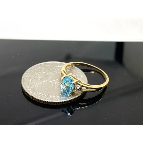 Blue Topaz Oval Cut Cocktail Women's Ring 10k Yellow Gold Estate Jewelry…
